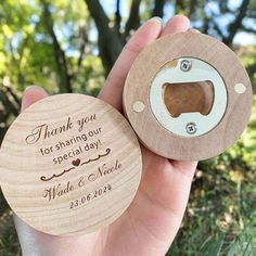 two wooden coasters with the words thank you for sharing our special day