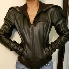 Gorgeous Black Super Soft Leather Jacket By Rock Republic Size Large. This Is A Fitted Jacket More Appropriate For Someone That Is A Medium. Im A Medium And It Fits Me Well. Trendy Fitted Hooded Leather Jacket, Edgy Fitted Hooded Biker Jacket, Designer Fitted Leather Jacket For Streetwear, Fitted Jacket, Workout Jacket, Soft Leather, Jackets & Coats, Jackets For Women, Leather Jacket