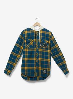 Head to Hogwarts in house style with this Harry Potter flannel! Featuring an embroidered Ravenclaw crest on the front pocket  the back includes a raven surrounded by "Wit  Learning  and Wisdom" lettering. With an attached drawstring hood  this flannel is perfect for Quidditch matches  potions class  and beyond.A BoxLunch Exclusive!70% cotton; 30% polyesterListed in unisex sizesWash cold with like colors; dry lowImported Ravenclaw Crest, Gryffindor Crest, Harry Potter Ravenclaw, Hooded Flannel, Harry Potter Gryffindor, Ravenclaw, Hot Topic, Hogwarts, Front Pocket