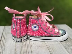 Pink Bedazzled Converse Sneakers, Little Kids Shoe Size 11-3 Information about the shoes All sneakers are Converse brand and have a mix of hand applied high quality glass crystals and resin flat-backs. Please select your color choice by the available drop down options, an option of all glass crystals no color is also available. Converse sizing is unique and sneaker specific. Converse Kids Chuck Taylor All Star Sneakers are expected to run a half-size large. Custom Orders are also available and a Bedazzled Converse, Ladybug Tutu, 1st Birthday Tutu, All Star Sneakers, Handmade Tutu, Pink Converse, Custom Converse, Birthday Tutu, Birthday Party Dress