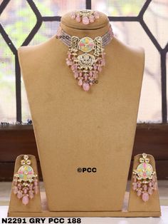 Very beautiful handmade rajwari necklace set Kundan Earrings Gold, Engagement Necklace, Indian Bridal Jewelry, Jewelry Kundan, Necklace Combo, Engagement Necklaces, Choker Designs, Kundan Choker, Kundan Set