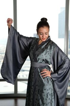 Feel over the moon at home with our custom made gray silk & satin kimono robe. This comfy premium robe is so lush you wouldn't want to take it off. ➡️ Buy now! Silk Evening Kimono With Kimono Sleeves, Evening Kimono With Kimono Sleeves, Elegant Oversized Open Front Kimono, Fall Evening Kimono With Kimono Sleeves, Evening Kimono With Fall Theme, Elegant Oversized Kimono With Kimono Sleeves, Elegant Oversized Long Sleeve Kimono, Fall Evening Kimono, Nightgown Romantic