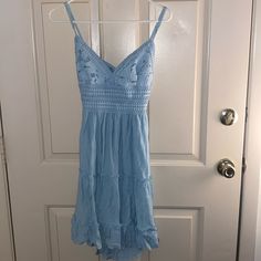 Baby Blue Dress With Tie In Back. Super Cute !! Was Going To Wear For Photo Shoot And Then Color Theme Changed And Can’t Return. Bought At Cute Boutique. Light Blue Cotton Summer Mini Dress, Light Blue Cotton Sundress For Brunch, Cute Blue Sundress For The Beach, Cute Blue V-neck Mini Dress, Cute Blue Sundress For Summer, Cute Blue Mini Dress For Vacation, Cute Blue Beach Dress, Blue Cotton Sundress For Day Out, Blue Cotton Sundress For Brunch