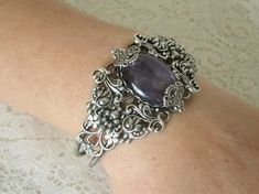 Amethyst Cuff Bracelet art nouveau jewelry victorian jewelry | Etsy Victorian Cuff Bracelet With Intricate Design For Formal Events, Handmade Ornate Cuff Bracelet, Victorian Filigree Bangle Cuff Bracelet, Victorian Cuff Bracelet With Intricate Design, Victorian Filigree Cuff Bracelet For Formal Occasions, Elegant Silver Amethyst Cuff Bracelet, Vintage Amethyst Bracelet Jewelry, Vintage Silver Amethyst Bracelets, Ornate Silver Jeweled Bracelets