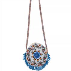 Perfect Nwt Flawless Original Manufacture Packaging Condition Video Recorded Honest Buyer Only Final Sale No Return Msrp $175 White Beaded Bohemian Shoulder Bag, Blue Embroidered Clutch Shoulder Bag, Bohemian Embellished Bag For Vacation, Bohemian Embellished Bags For Vacation, Blue Beaded Shoulder Bag As Fashion Accessory, Blue Bohemian Beaded Bag, Blue Beaded Shoulder Bag As Gift, Blue Rectangular Embellished Shoulder Bag, Blue Beaded Shoulder Bag Gift