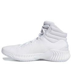 The Adidas Pro Bounce 2018 Sneakers 'Cloud White' is designed for agile all-round players, keeping your feet light and agile for fast movements on the court. It features a padded collar and flexible cushioning for comfort during long periods of play. Enhanced comfort and bounce cushioning provide comfort and flexibility. This sneaker is perfect for defenders who need to quickly change direction and accelerate. The inspiration behind the design is to provide a lightweight and comfortable sneaker Adidas Basketball Shoes With Boost Midsole For Sports Events, Adidas Basketball Shoes With Boost Midsole, Adidas White Basketball Shoes For Training, Adidas Basketball Shoes With Abzorb Midsole, Durable Adidas Basketball Shoes, Adidas Breathable Basketball Shoes For Light Sports, Adidas Breathable Basketball Shoes, White Basketball, Mens High Tops