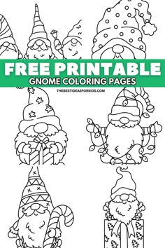 an image of gnomes coloring pages with the text free printable gnome coloring pages