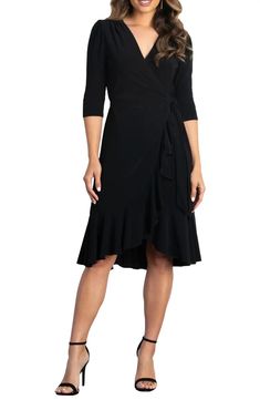 Kiyonna Whimsy Wrap Dress | Nordstrom Formal Work Dresses Nordstrom, Rehearsal Dinner Dress For Mom Fall, All Black Dress Outfit Classy, Casual Chic Dresses, Office Photoshoot, Wardrobe Plan, Fab Dress, Guest Attire, Cocktail Wedding