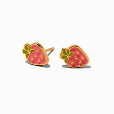 Claire's 18k Gold Plated Strawberry Stud Earrings Claires Earrings, Piercing Kit, Cute Stud Earrings, Fashionable Jewelry, Gold Stud Earrings, Demi Fine Jewelry, Colorful Earrings, Gold Stud, Metal Style