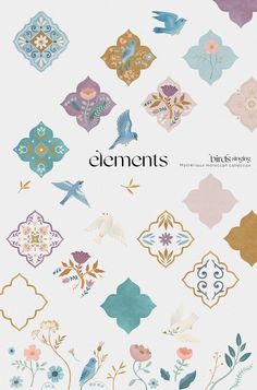 the cover of elements magazine with colorful flowers and birds on it's back side