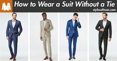 Cocktail Attire for Men: Dress Code Guide and Do's & Don'ts • Styles of Man Suit No Tie Men, Black Suit No Tie, Suit No Tie, Suit Without Tie, Blue Suit Brown Shoes, Capsule Wardrobe Men, Ro Plant