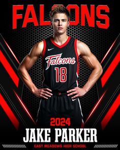 a basketball player with his hands on his hips in front of a black and red background