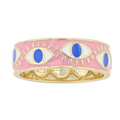 Accessorize in style with this pink enamel evil eye band ring. Click on this JEWELRY & WATCHES GUIDE to learn about fit, styles, materials and more! Accessorize in style with this pink enamel evil eye band ring. Click on this JEWELRY & WATCHES GUIDE to learn about fit, styles, materials and more! FEATURES Width: 6 mm Shank style: stackable Band fit: comfort fit Metal: brass Plating: 14k gold Finish: polished Packaging: velvety pouch Size: 8. Color: Gold Tone. Gender: female. Age Group: adult. Tarnish Free Gold Jewelry, Pink Enamel Stackable Jewelry, Pink Enamel Stackable Ring As Gift, Pink Stackable Enamel Ring As A Gift, Adjustable Pink Enamel Rings, Trendy Pink Enamel Jewelry, Adjustable Pink Enamel Jewelry, Trendy Pink Adjustable Enamel Ring, Eye Band