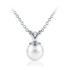 This dainty, sweet 6.0-7.0mm white Freshwater pearl solitaire pendant is an elegant addition to any jewelry box. Mounted on a classic split bale, each AAA quality pearl is chosen for its clean surfaces, touchable luster and shimmering overtones. The pendant comes with a matching 16 chain. Classic White Pear Solitaire Necklace, White Solitaire Necklace For Formal Occasions, Classic Pear-shaped Silver Solitaire Necklace, Elegant White Solitaire Necklace, Classic Pear-shaped Solitaire Necklace, Classic White Gold Pearl Necklace In Pear Shape, Classic Pear-shaped Solitaire Necklace Gift, Classic White Round Solitaire Necklace, Classic White Solitaire Necklace As Gift