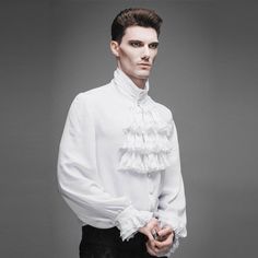 Punk Wedding High Collar Gothic Chiffon Men White Shirts With Bow Tie Steampunk Male, Vampire Shirt, Frilly Shirt, Gothic Shirts, Tie Shirt, Retro Costume, Estilo Punk, Style Punk, Ruffle Shirt