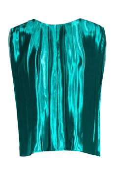 Current Boutique-Partow - Green Hammered Satin Pleated Top Sz 4 Green Pleated Skirt For Evening, Pleated Green Skirt For Evening, Formal Green Pleated Skirt, Elegant Green Skirt With Accordion Pleats, Elegant Green Accordion Pleats Skirt, Glamorous Green Skirt For Night Out, Pleated Top, Pleat Top, Buy Shoes Online