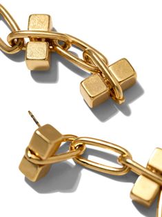 Blockbuster Gold 3 Block Earrings-Earrings-JAREDJAMIN Jewelry Online-JAREDJAMIN Jewelry Companies, Jewelry Plate, Link Chain, Chain Lengths, Chain Length, Online Jewelry, Chain Link, Post Earrings, Clip On Earrings