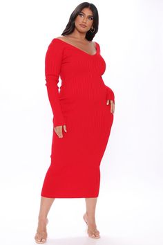 Kallan Knit Dress - Red - Dresses - Fashion Nova Kallan Knit Dress, Hunter Green Dresses, Dresses Fashion Nova, Ribbed Dress, Red Dress Style, Red Dresses, Plus Size Models, Ribbed Dresses, Knit Midi