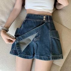 SPECIFICATIONS Style High Waist Skirt Shorts Women 2023 Summer Pockets Denim Shorts Woman Double Button A Line Skirt Pants Female style: fashion/casual/elegant/korean size: S/M/L/XL season: summer/spring occasion: beach/office/work/shopping/beach/vacation/holiday gender: women/women's/ladies/femme/female/mujer/woman color: gray black/blue clothes type: denim skirt shorts/high waist shorts Waist Type: HIGH Style: Casual Season: Summer Place Of Origin: China (Mainland) Pattern Type: Solid Pant Sty Body Blouse, Blue Clothes, Beach Office, Denim Skirt Outfits, Skirt Pockets, Skirt Shorts, High Waist Skirt, High Waist Shorts, Shorts Women