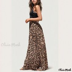 Olivia Mark - Leopard Print High-Waist Maxi Skirt with Full Hemline High Waist Fitted Maxi Skirt For Vacation, Fitted High Waist Maxi Skirt For Vacation, Fitted Leopard Print Skirt For Summer, Fitted Maxi Bottoms For Day Out, Casual Maxi Skirt For Party With Elastic Waistband, Casual Party Maxi Skirt With Elastic Waistband, Fitted Maxi Skirt With Wide Waistband For Spring, Spring Fitted Leopard Print Skirt, Spring Leopard Print Fitted Skirt