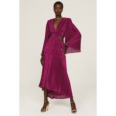 Purple charmeuse (100% Polyester). Hourglass. Long sleeves. V-neck. Pull on. Imported. Waist Cutout Dress, Purple Metallic, Ramy Brook, Cut Out Design, Purple Hues, Cutout Dress, Color Purple, Formal Event, Sleeve Styles