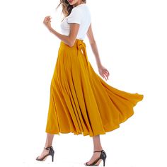 Ginger High Waisted Swing A-line Maxi Skirt Chic Summer A-line Maxi Skirt, Chic Summer Culottes With Flowy Fit, Chic Flowy Culottes For Summer, Chic Summer Culottes With Flowy Skirt, Chic A-line Maxi Skirt In Solid Color, Chic A-line Pleated Summer Skirt, Spring A-line Solid Pleated Skirt, Spring A-line Pleated Skirt In Solid Color, Spring A-line Pleated Skirt