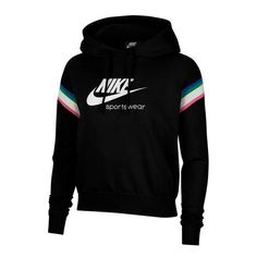 AUTHENTIC NIKE WOMEN SPORTSWEAR HERITAGE PULLOVER HOODIE DJ1105-010 STANDARD FIT PULLOVER  52% COTTON 18% POLYESTER  30% RAYON Nike Hooded Hoodie For Sports Season, Nike Hoodie With Drawstring Hood For Sports, Casual Sports Top With Drawstring Hood, Sporty Fleece Hoodie With Logo Print, Sportswear Fleece Hoodie For Sports Season, Sports Fleece Hoodie With Drawstring Hood, Sporty Black Hoodie Activewear, Fleece Hoodie With Drawstring For Sports, Fleece Hoodie For Workout During Sports Season