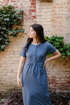 Stay comfortable and stylish with the 'Heidi' nursing friendly dress! This ribbed knit dress is the perfect addition to any new mama's wardrobe. Pair with white sneakers and a hair bow for a chic and playful look for a day running errands or meeting up with a friend for coffee! Exclusively designed by us with you in mi Nursing Friendly Dress, Nursing Friendly, Ribbed Knit Dress, Layered Tops, Skirt Leggings, Tops For Leggings, Spring Collection, Blouse Dress, White Sneakers