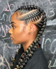 Braided Ponytail Hairstyles For Black Women Protective Styles, 2 Feed In Braids With Curls, Feed In Braids With Curls, 4 Feed In Braids Hairstyles, Cornrows Women, 2 Feedin Braids, Kepang Dua, Quick Styles, African American Braided Hairstyles