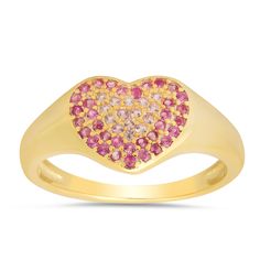 This 14k Gold Silver Pink Sapphire Ombre Heart Ring is a captivating piece of jewelry, featuring a heart design adorned with a stunning gradient of pink sapphire cubic zirconia stones. Expertly crafted from high-quality sterling silver, this ring combines vibrant color with elegant style, making it a perfect accessory for adding a touch of romance and charm to any outfit.  Stamped 925 Simulated Pink Sapphire Stones - 0. 24 CTW (diamond equivalent) Real 14k Gold Over Silver - Stamped "925" for au Pink Ruby Ring With Pave Setting For Anniversary, Anniversary Pink Ruby Ring With Pave Setting, Pink Sapphire Pave Setting Ring For Gift, Pink Sapphire Rings With Pave Setting For Gift, Pink Pave Setting Ring Jewelry, Pink Pave Setting Ring, Pink Pave Set Rings For Anniversary, Pink Rings With Pave Setting For Anniversary, Pink Cubic Zirconia Heart Ring With Prong Setting