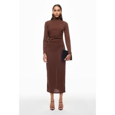 Brown (100% Polyester). Cocktail Dresses. Mock Neck. Long Sleeve. Back zipper closure. Shoulder to hemline length: 55". Imported. Mock Neck Long Sleeve, Rent The Runway, Ruched Dress, Cocktail Dresses, Mock Neck, Cocktail Dress, Zipper, Stars, Long Sleeve