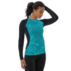 🌊🌞 Unleash Your Coastal Energy: Women’s Long-Sleeve Rash Guard 🌞🌊 Dive into Adventure, Fearlessly! Don’t let the waves wait—ride them in style with our smooth and versatile long-sleeve rash guard. Whether you’re catching waves, practicing beach yoga, or simply soaking up the sun, this rash guard has your back (and your arms, and your vibes). Here’s why it’s your ultimate beachside companion: 🌟 Sun-Kissed Armor: With a 50 UPF, it’s your shield against those fiery sun rays. Say hello to sun-k Sporty Long Sleeve Rash Guard For Water Sports, Sporty Rash Guard With Thumbholes For Surfing, Sporty Surfing Rash Guard With Thumbholes, Long Sleeve Rash Guard With Thumbholes For Water Sports, Sporty Fitted Rash Guard For Outdoor, Sporty Long Sleeve Swimwear For Outdoor, Sporty Long Sleeve Outdoor Swimwear, Casual Fitted Activewear For Surfing, Black Long Sleeve Rash Guard For Water Sports