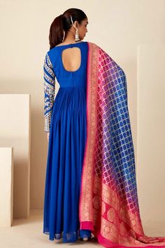 Blue georgette crepe padded anarkali with floral hand embroidery. Comes with a dupatta. - Aza Fashions Anarkali With Dupatta, Floral Hand Embroidery, Women Kurta, Anarkali, Aza Fashion, Blue Floral, Hand Embroidered, Hand Embroidery, Embroidery