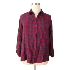 Chic And Comfortable, This Soft Metallic Plaid Button Up Shirt In Vibrant Red And Blue Shades Is A Wardrobe Must-Have. Perfect For Casual Or Semi-Formal Occasions, It's Sure To Add A Touch Of Glam To Your Outfit. Soft And Comfortable Material Eye-Catching Metallic Sheen Classic Plaid Pattern Versatile Button-Up Style Vibrant Red And Blue Colors Size: Womens 18/20 Condition: New With Tags Thank You For Shopping 818 Threads & Things. Bundles Welcome! Red Button-up Flannel Shirt For Work, Red Relaxed Fit Button-up Flannel Shirt, Red Relaxed Fit Flannel Button-up Shirt, Red Relaxed Fit Top With Button Closure, Red Casual Shirt With Placket, Casual Red Shirt With Placket, Casual Red Tops For Daywear, Red Relaxed Fit Shirt With Buttons, Red Shirt With Buttons And Relaxed Fit