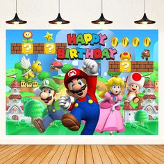 an image of mario and friends birthday wall mural