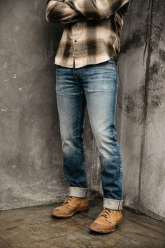 Japanese Denim. American Built. Rugged Fitted Denim Jeans, Relaxed Fit Selvedge Jeans In Medium Wash, Relaxed Fit Medium Wash Selvedge Jeans, Rugged Jeans In Rigid Denim, Dark Wash Pre-washed Jeans For Fall, Urban Fitted Selvedge Jeans, Rugged Denim Jeans With Standard Cut Leg, Rugged Standard Cut Denim Jeans, Rugged Fitted Washed Jeans