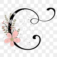 the letter c is decorated with flowers and leaves, font, alphabet, letters png and psd