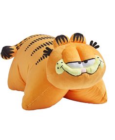 an orange stuffed animal laying on top of it's back