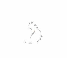 a drawing of a cat with flowers on its tail sitting in front of a white background