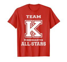 PRICES MAY VARY. Go Team Kindergarten! Get your all-stars sport themed t-shirt for your Kindergartner for the 2017-2018 school year! Your kid will be going back to school in style with this cool jersey themed shirt that can be worn year round. Preschool to Kindergarten can be a difficult time, so make sure your child goes to class in style. They'll be prepared for success in elementary school and beyond! Lightweight, Classic fit, Double-needle sleeve and bottom hem Casual T-shirt For School Football Season, School Spirit Tops For Football Season, Back To School Spirit T-shirt For College, School Spirit T-shirt For College And Back To School, Team-colored Varsity Tops For School, Team-colored Varsity School Tops, Collegiate Letter Print T-shirt For School, Varsity Style Team-colored School Top, Pre-shrunk T-shirt For School Team Spirit