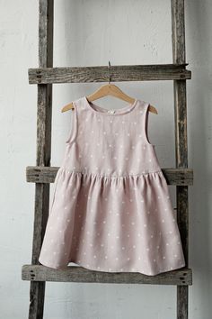 Festive smock dress is made of 100% soft medium weight linen.  Details: - Choose size in the drop down menu - Colour: Pink polka dot - Composition: 100% Oeko-Tex certified linen - Sleeveless  - Gathered waist  - White ribbon in the back - Medium weight linen - Linen care: machine wash gentle; tumble dry low, ironing optional - The price is for one smock dress, other pictured items are not included Dot Composition, Sleeveless Linen Dress, Dress Linen, Dress For Girls, Sleeveless Dress Summer, Girls Dresses Summer, Dress Girl, White Ribbon, Flower Girl Dress