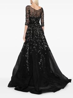 Saiid Kobeisy sequin-embellished Tulle Gown - Farfetch Saiid Kobeisy, Wedding Guest Looks, Fantasy Gowns, City Dress, Tulle Gown, Summer Beach Wear, Crystal Embellishment, Coat Dress, Jet Black