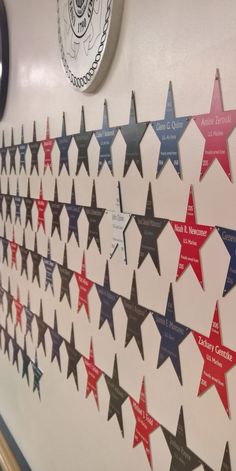 a wall decorated with red, white and blue stars