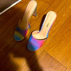 All Different Multi Colors Brand New Rainbow Open Toe Synthetic Heels, Trendy Rainbow Heels For Spring, Rainbow Heels For Spring Party, Rainbow Heels With Round Toe For Summer, Spring Rainbow Open Toe Heels, Rainbow Pointed Toe Heels, Strap Up Heels, Nude Heeled Sandals, Fashion Nova Shoes