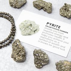 "Wear this for luck + prosperity. This PYRITE bracelet shields you from negative energy and promotes health. It helps you achieve your aspirations as a symbol of wealth and is known for good luck. You'll receive a hand-made bracelet made with 4mm natural pyrite beads. PYRITE is associated with healing the SOLAR PLEXUS CHAKRA which is your is your power. When you doubt yourself and are hesitant to take the next step, this is where you find your motivation INCLUDES: * Pyrite Bracelet with 4mm bead Symbol Of Wealth, Pyrite Bracelet, Crystal Guide, Pyrite Crystal, For Good Luck, Solar Plexus Chakra, Spiritual Gifts, Raw Crystal, Negative Energy