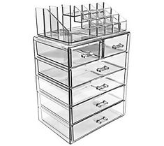 Store your cosmetics and jewelry in plain sight with this six-drawer clear storage case. From Sorbus. Penyimpanan Makeup, Makeup Storage Case, Dog Organization, All Natural Makeup, Makeup Storage Organization, Acrylic Organizer Makeup, Clean Gold Jewelry, Organizer Makeup, Purple Acrylic