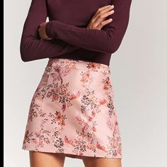 This Skirt Is Pink And Is Satin With Brand New With Tags Feminine Lined Mini Skirt For Fall, Chic Floral Print Mini Skirt For Fall, Fitted Floral Print Mini Skirt For Fall, Fall Floral Print Fitted Mini Skirt, Fall Floral Print Mini Skirt, Forever 21 Fitted Mini Skirt, Forever 21 Spring Mini Skirt For Night Out, Forever 21 Mini Skirt For Spring Night Out, Spring Forever 21 Mini Skirt For Night Out