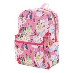 This officially licensed backpack is the perfect school, work, or travel accessory for Disney fans! The backpack has been custom-designed with a beautiful all-over print of your favorite Disney princesses, including Belle, Pocahantas, Rapunzel, Mulan, Merida, and more! Perfectly sized for fans of all ages, it’s ideal for carrying books, laptops, or sports gear comfortably. The top zipper ensures easy access to the spacious main compartment, while the zippered front pocket keeps smaller valuables Disney Back To School Bags With Zipper Closure, Back To School Disney Bags With Zipper, Disney Style Bags With Zipper For Back To School, Disney Standard Backpack For End Of School Year, Back To School Backpack For Disney Fan Events, Disney Student Backpack, Disney Backpack For End Of School Year, Disney Backpack For School, Disney Style School Backpack