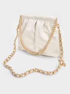 Cream Duo Double Chain Hobo Bag | CHARLES & KEITH Trendy Cream Bag With Chain Strap, Beige Bucket Shoulder Bag With Chain Strap, Beige Bucket Bag With Chain Strap, Beige Shoulder Bucket Bag With Chain Strap, Everyday Gold Bucket Bag, White Crossbody Bucket Bag For Evening, Chic Hobo Pouch Bag With Dust Bag, Chic Hobo Pouch Bag With Dust Bag Included, White Evening Crossbody Bucket Bag