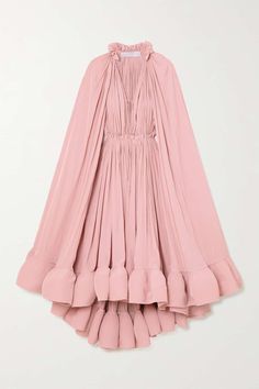 Orange Cape-effect tie-detailed ruffled charmeuse dress | LANVIN | NET-A-PORTER Gaun Ruffle, Lanvin Dress, Charmeuse Dress, Ethereal Dress, Formal Party Dress, Fashion Attire, Crepe Dress, Beautiful Gowns, Lanvin